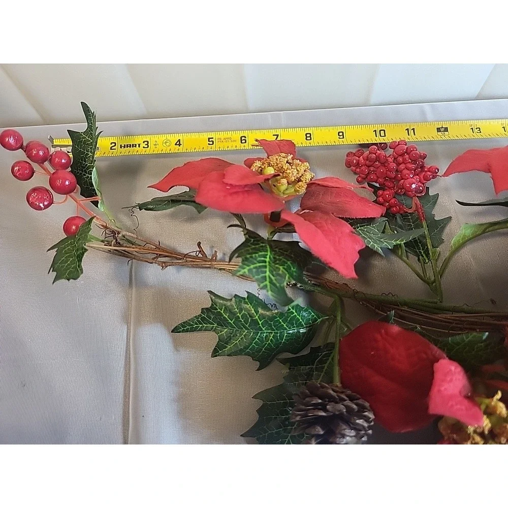 Poinsettia and Holly‎ Branch - Rich Red Holiday Decor
